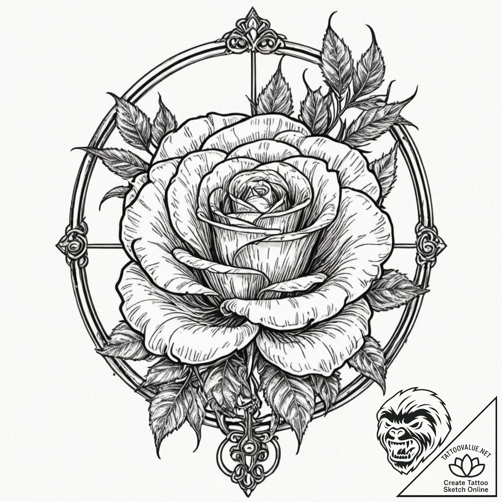 Locked rose within iron cage, tattoo line art... - tattoo sketch (№1753248191_0, 23.07.2025 05:23) — tattoovalue.net