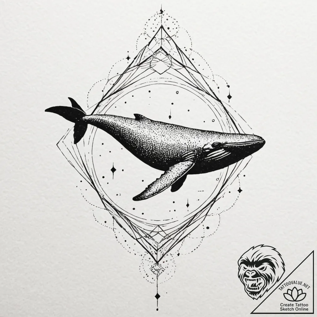A whale silhouette filled with a starry sky,... - tattoo sketch (№1753248723_0, 23.07.2025 05:32) — tattoovalue.net