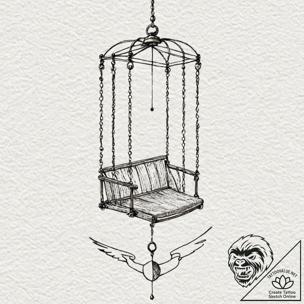 A whimsical birdcage swing, playful,, concept... - tattoo sketch (№1753248799_0, 23.07.2025 05:33) — tattoovalue.net