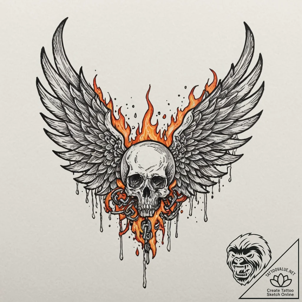 Burning wings chained to stone, tattoo sketch... - tattoo sketch (№1753248951_0, 23.07.2025 05:35) — tattoovalue.net