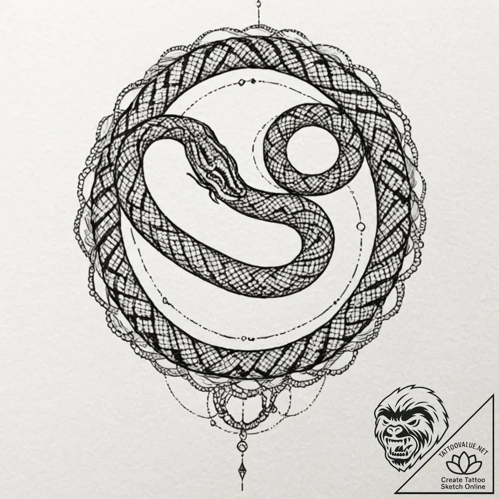 Forgotten serpent coiling through void, tatto... - tattoo sketch (№1753249104_0, 23.07.2025 05:38) — tattoovalue.net