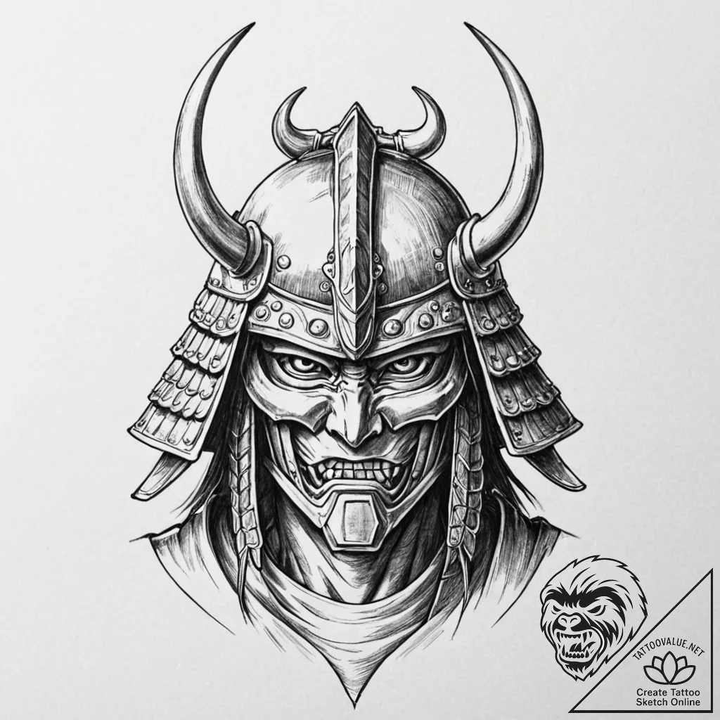 Samurai's helmet (kabuto), symbolizing bushid... - tattoo sketch (№1753249561_0, 23.07.2025 05:46) — tattoovalue.net