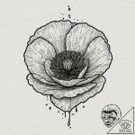 Poppy petals beneath iron helm, tattoo drawin… – tattoo sketch (№1753249714_0, 23.07.2025 05:48) — tattoovalue.net