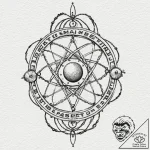 Atomic chains in digital space, ink illustrat… – tattoo sketch (№1753250019_0, 23.07.2025 05:53) — tattoovalue.net