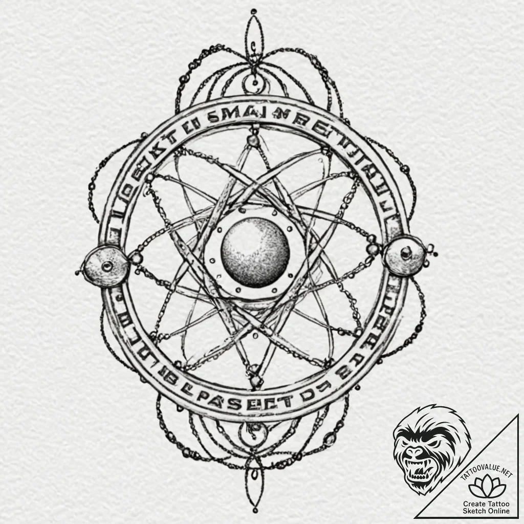 Atomic chains in digital space, ink illustrat... - tattoo sketch (№1753250019_0, 23.07.2025 05:53) — tattoovalue.net