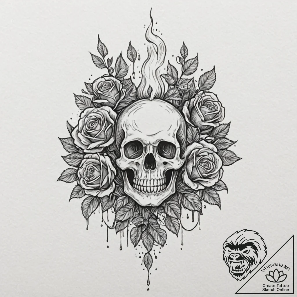 Burning pillar in empty hall, tattoo sketch d... - tattoo sketch (№1753250477_0, 23.07.2025 06:01) — tattoovalue.net