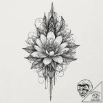 Relic spear beneath spectral bloom, tattoo sk… – tattoo sketch (№1753250705_0, 23.07.2025 06:05) — tattoovalue.net
