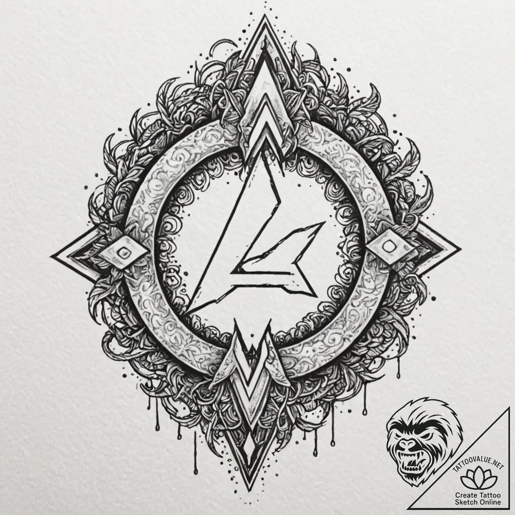 Zen blade devouring ancient rune, ink illustr... - tattoo sketch (№1753252226_0, 23.07.2025 06:30) — tattoovalue.net