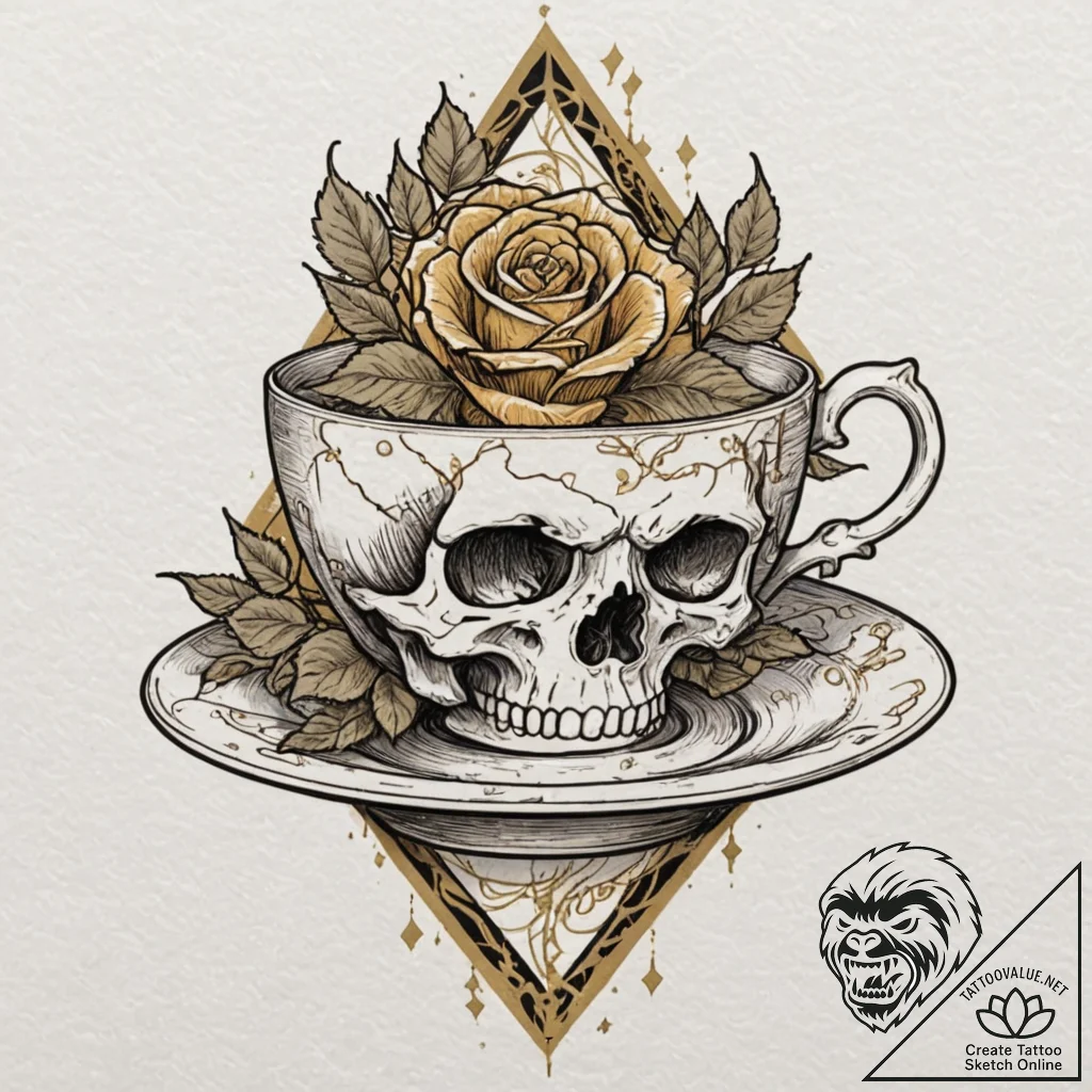 Broken teacup, repaired with gold (kintsugi),... - tattoo sketch (№1753252379_0, 23.07.2025 06:32) — tattoovalue.net