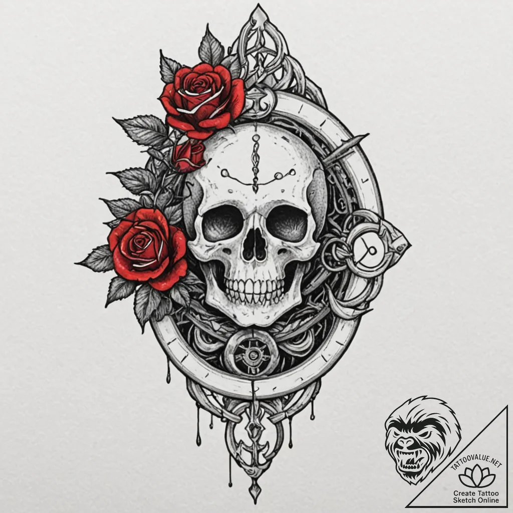 Pendulum sigil beneath crimson gate, tattoo l... - tattoo sketch (№1753252455_0, 23.07.2025 06:34) — tattoovalue.net