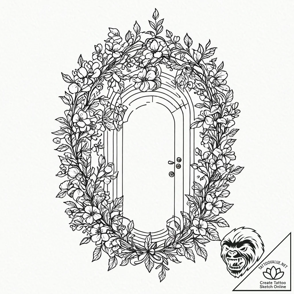 Birdcage, door open, with a vine of flowers g... - tattoo sketch (№1753252531_0, 23.07.2025 06:35) — tattoovalue.net