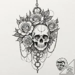Chained mask floating mid-air, tattoo line ar… – tattoo sketch (№1753252759_0, 23.07.2025 06:39) — tattoovalue.net