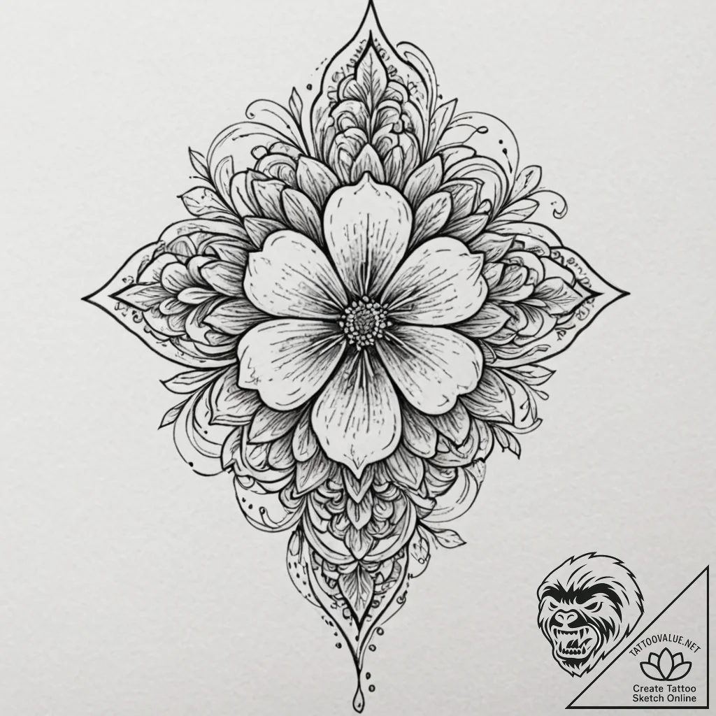 Blood blossom blooming in darkness, tattoo sk... - tattoo sketch (№1753253216_0, 23.07.2025 06:46) — tattoovalue.net