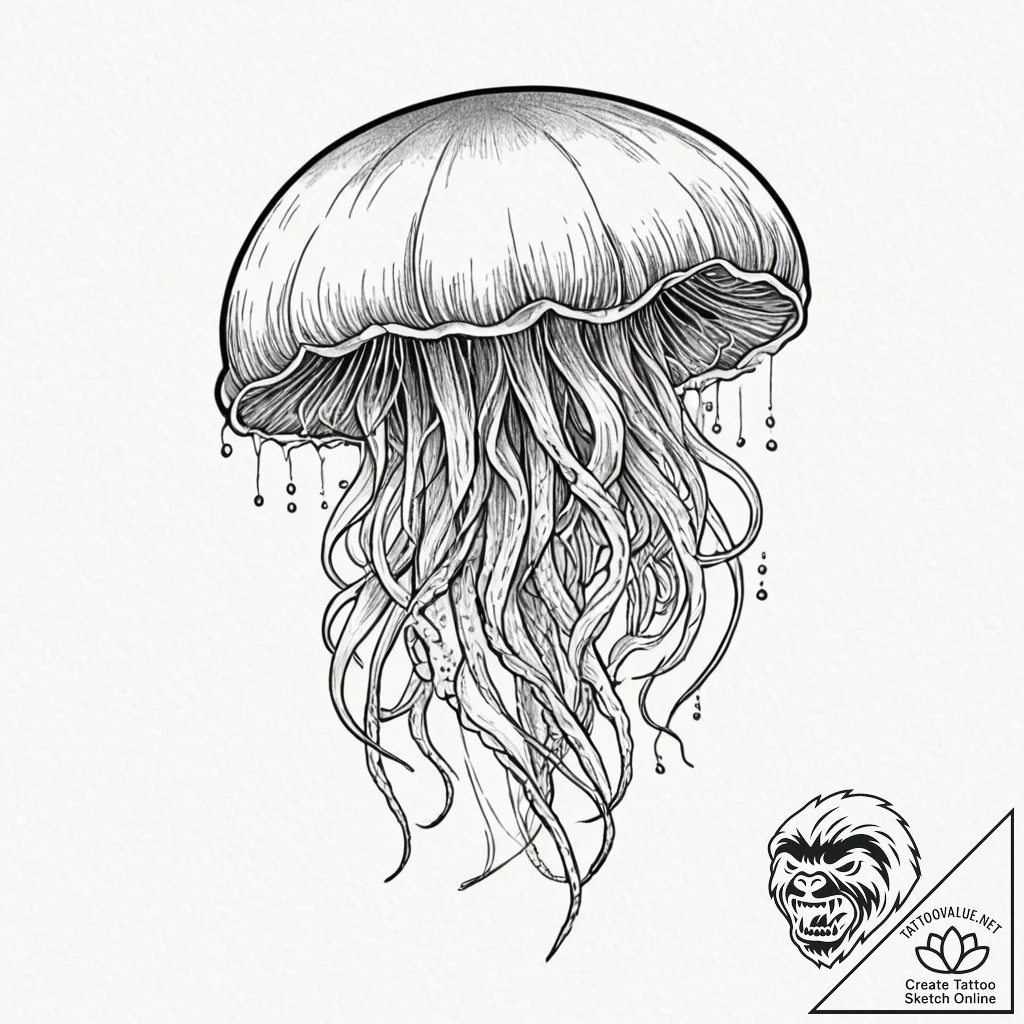 Jellyfish, watercolour style, trailing tentac... - tattoo sketch (№1753253444_0, 23.07.2025 06:50) — tattoovalue.net