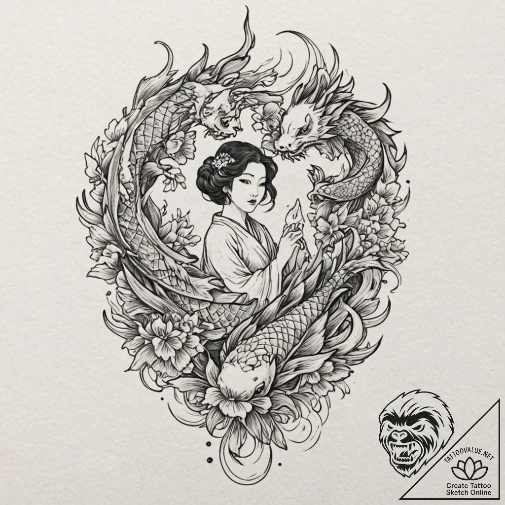 Hades leading persephone through a field of a... - tattoo sketch (№1753254127_0, 23.07.2025 07:02) — tattoovalue.net