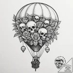 A whimsical hot air balloon basket with anima… – tattoo sketch (№1753254279_0, 23.07.2025 07:04) — tattoovalue.net
