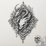 Quail skull with runic carvings, ink illustra… – tattoo sketch (№1753254355_0, 23.07.2025 07:05) — tattoovalue.net