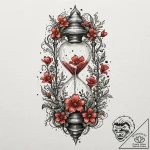 Old hourglass with wildflowers growing inside… – tattoo sketch (№1753254585_0, 23.07.2025 07:09) — tattoovalue.net