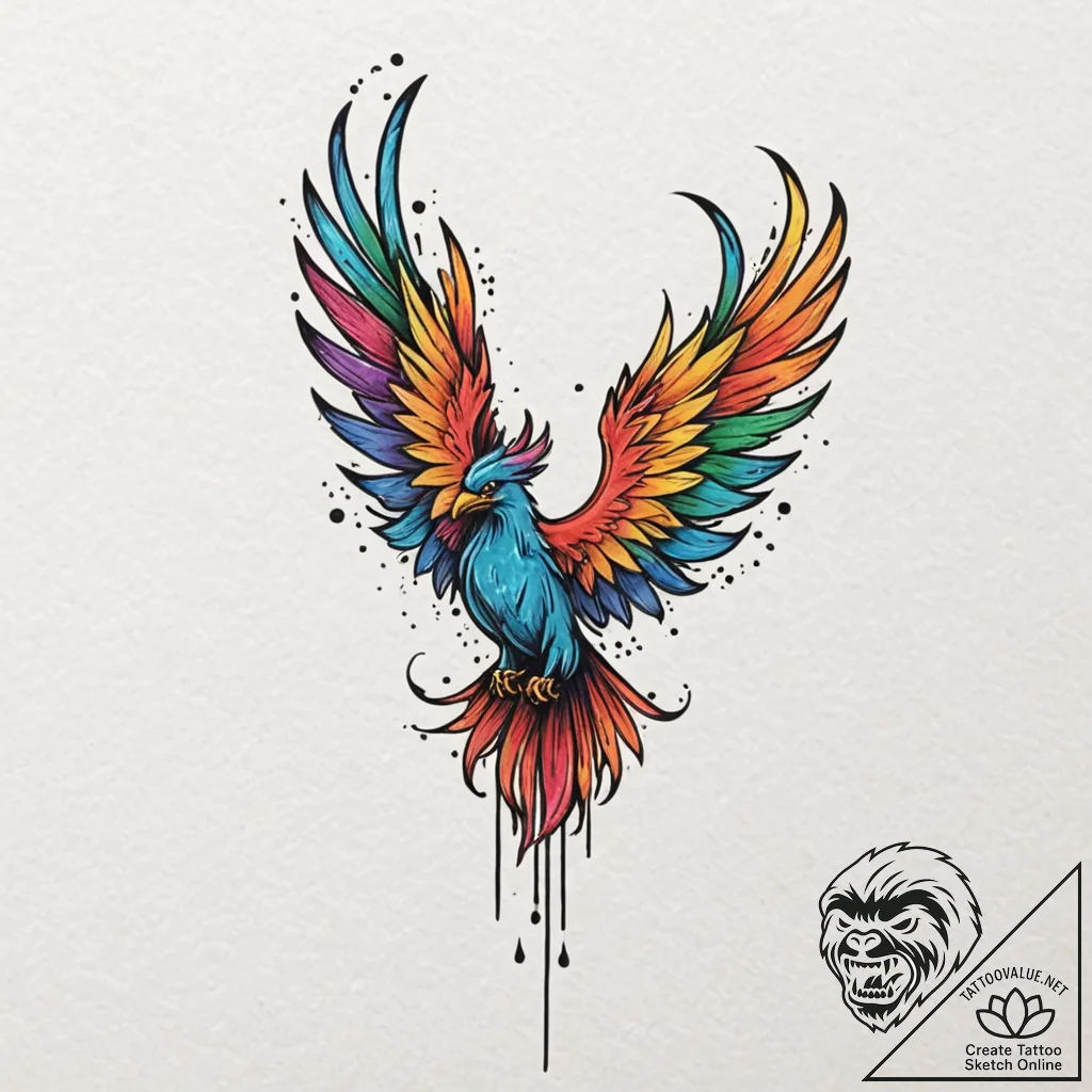 Firebird, tattoo drawing outline, aesthetical... - tattoo sketch (№1753254966_0, 23.07.2025 07:16) — tattoovalue.net