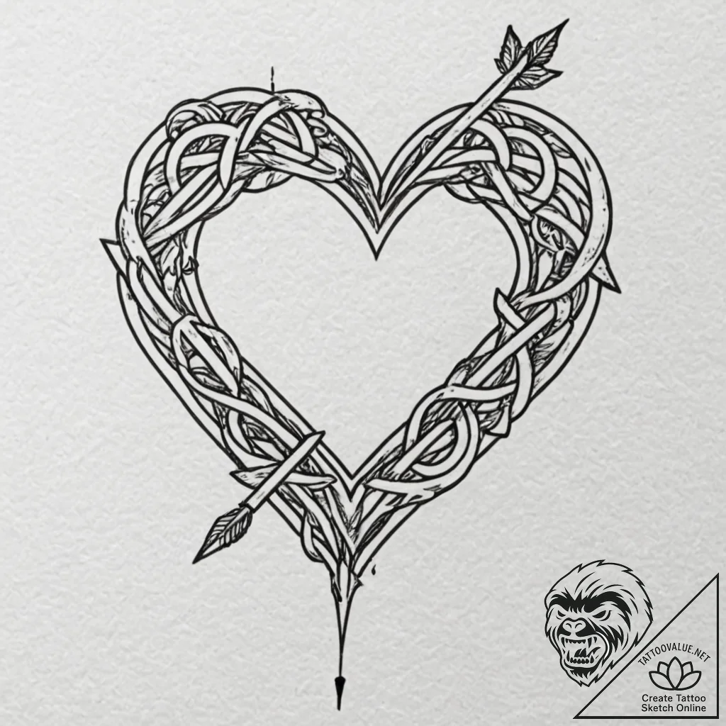 Knotwork heart pierced by arrow, tattoo sketc... - tattoo sketch (№1753255882_0, 23.07.2025 07:31) — tattoovalue.net