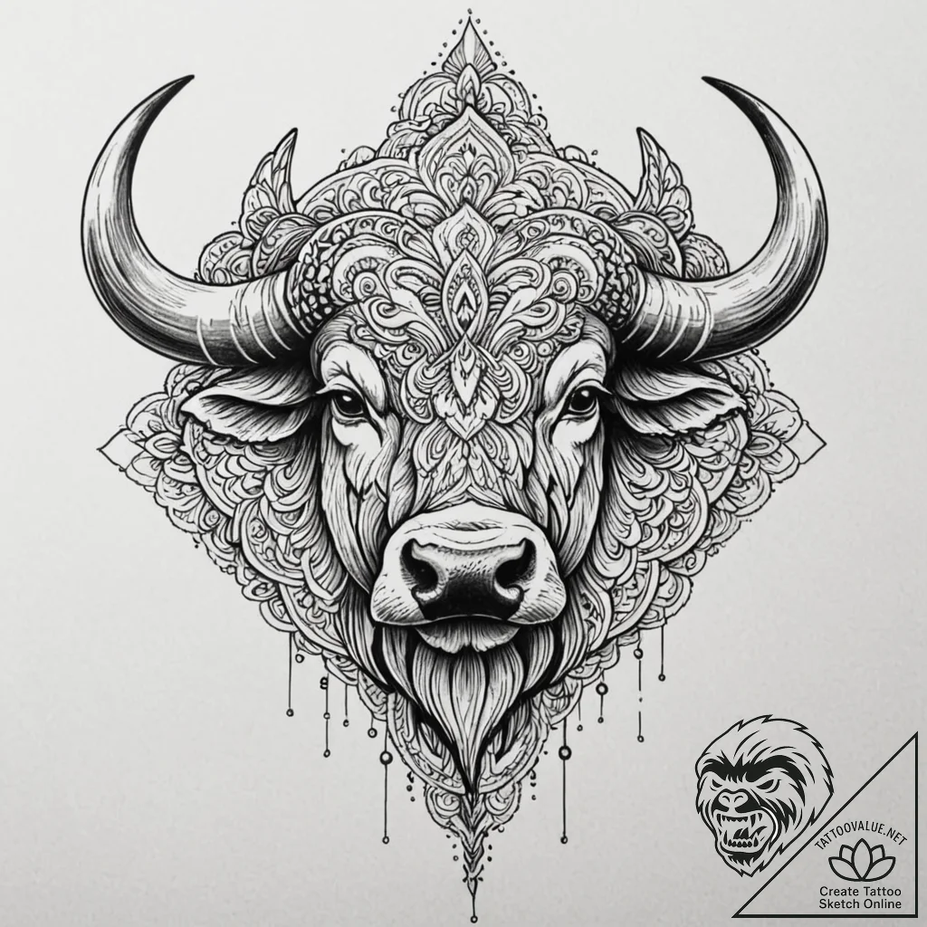 Buffalo, tattoo flash sheet design, on a clea... - tattoo sketch (№1753256111_0, 23.07.2025 07:35) — tattoovalue.net