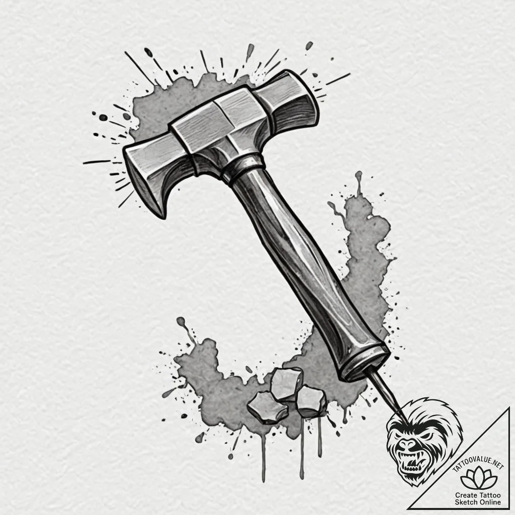 Stonemason's chisel and hammer, ink illustrat... - tattoo sketch (№1753256339_0, 23.07.2025 07:38) — tattoovalue.net