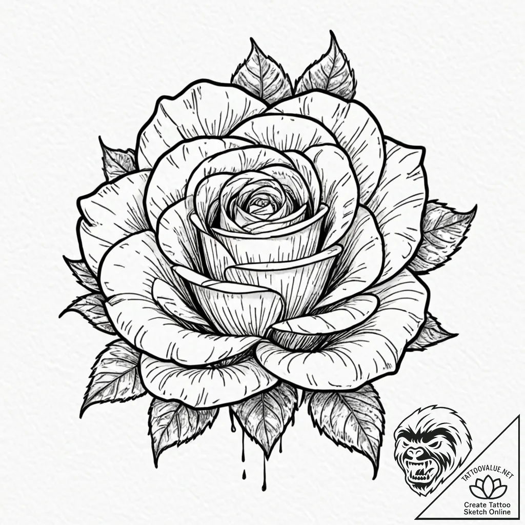 Black rose, tattoo sketch design, professiona... - tattoo sketch (№1753256796_0, 23.07.2025 07:46) — tattoovalue.net