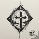 Shadow gate beneath burning stars, tattoo ske… – tattoo sketch (№1753256948_0, 23.07.2025 07:49) — tattoovalue.net