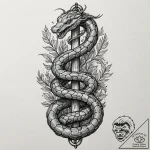 Chain-wrapped serpent rising from stone, ink… – tattoo sketch (№1753257254_0, 23.07.2025 07:54) — tattoovalue.net