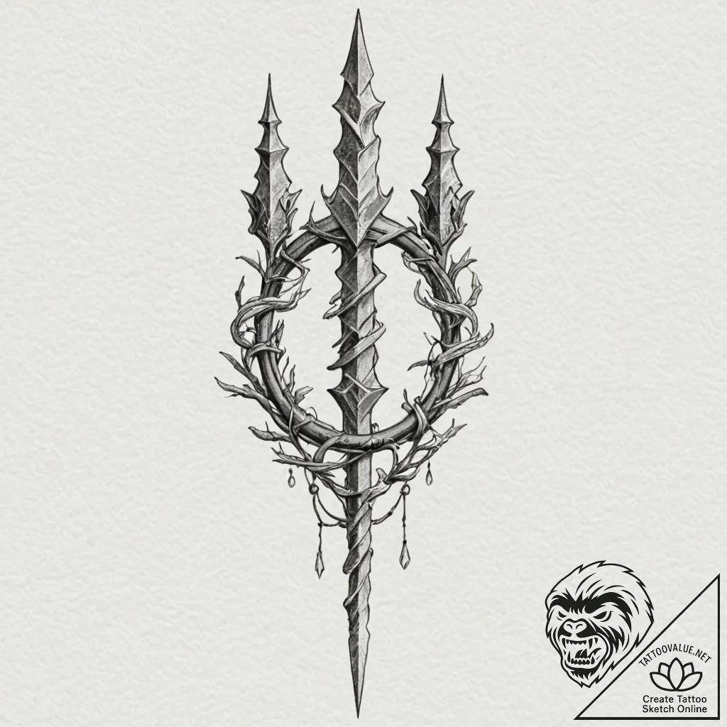Ice spear crowned in runes, tattoo drawing ou... - tattoo sketch (№1753257330_0, 23.07.2025 07:55) — tattoovalue.net