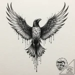 Angelic crow with skeletal wings, tattoo line… – tattoo sketch (№1753257711_0, 23.07.2025 08:01) — tattoovalue.net