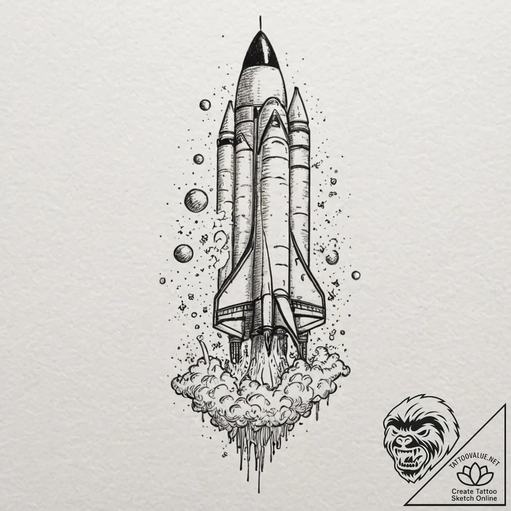A powerful blast off rocket, space exploratio... - tattoo sketch (№1753257863_0, 23.07.2025 08:04) — tattoovalue.net