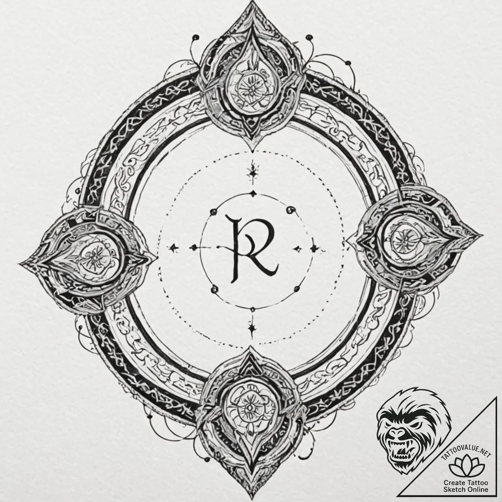 Arcane mirror with runic cracks, tattoo line... - tattoo sketch (№1753258016_0, 23.07.2025 08:06) — tattoovalue.net