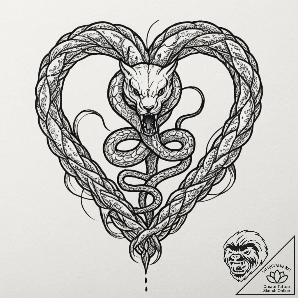 Clawed serpent devouring heart, concept art f... - tattoo sketch (№1753258168_0, 23.07.2025 08:09) — tattoovalue.net