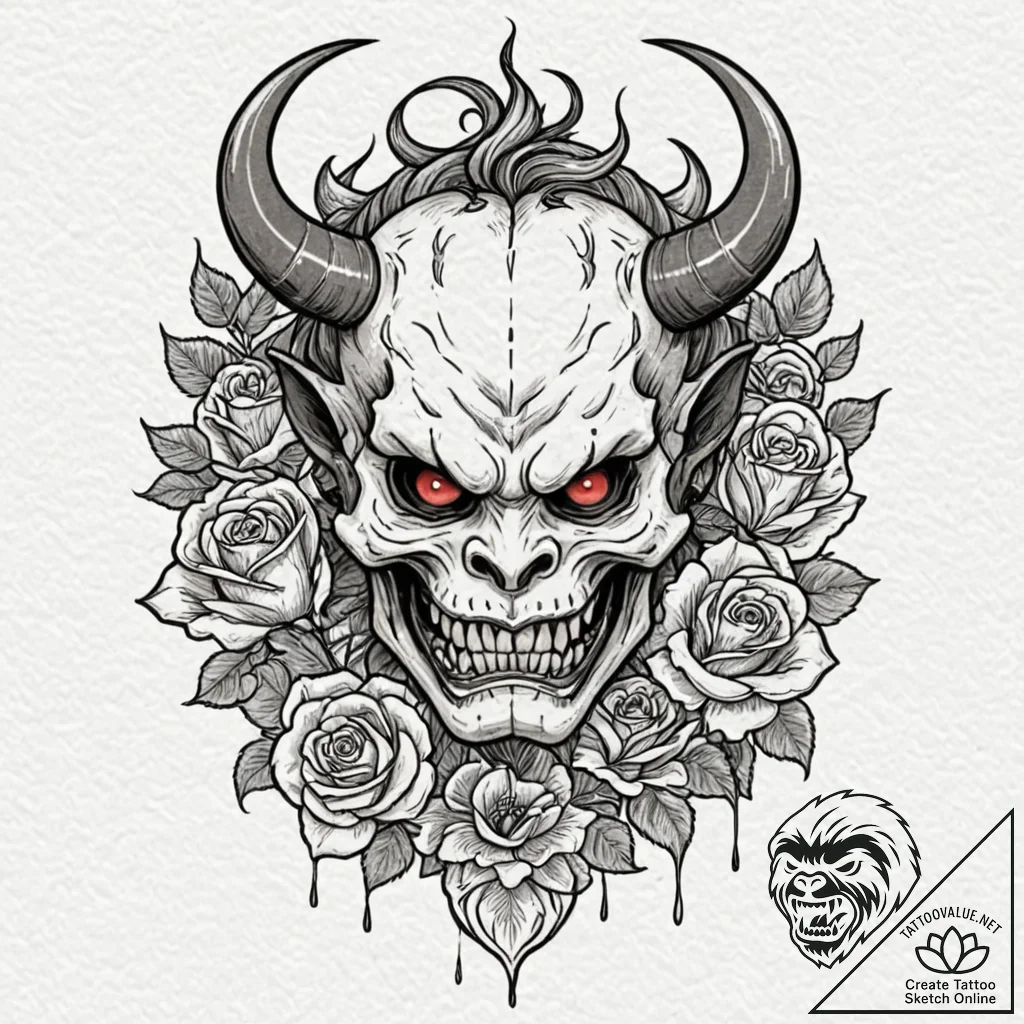 Ukiyo-e style demon (oni), artistic tattoo sk... - tattoo sketch (№1753258626_0, 23.07.2025 08:17) — tattoovalue.net