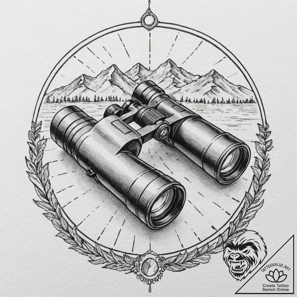 A detailed binoculars scanning a distant land... - tattoo sketch (№1753259083_0, 23.07.2025 08:24) — tattoovalue.net