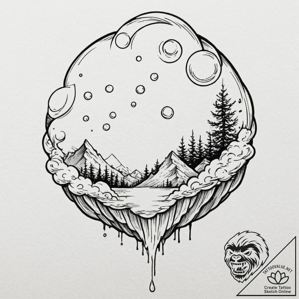 A whimsical bubble floating towards sky, asce... - tattoo sketch (№1753259540_0, 23.07.2025 08:32) — tattoovalue.net