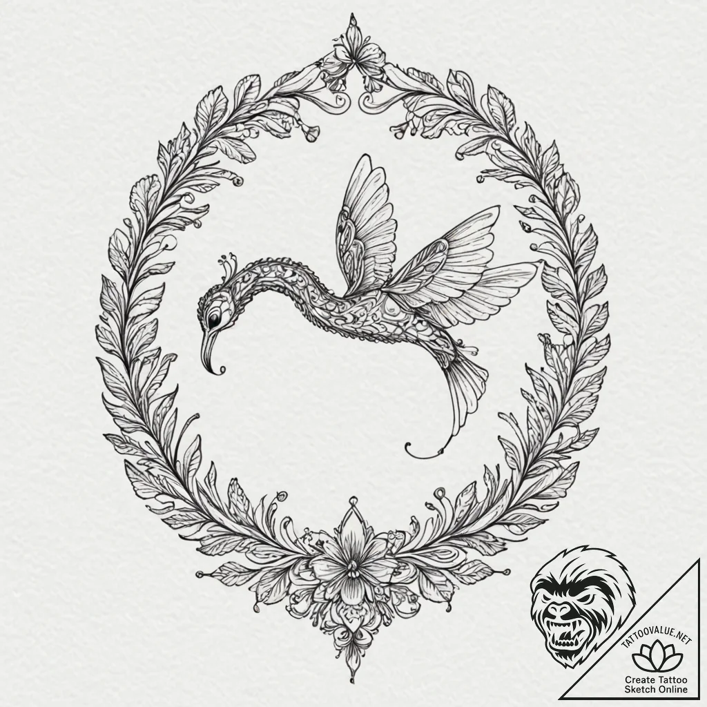 A whimsical bird catching a worm, natural,, c... - tattoo sketch (№1753259692_0, 23.07.2025 08:34) — tattoovalue.net