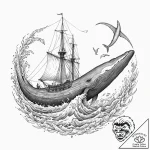 Sailing ship navigating the back of a giant w… – tattoo sketch (№1753260530_0, 23.07.2025 08:48) — tattoovalue.net