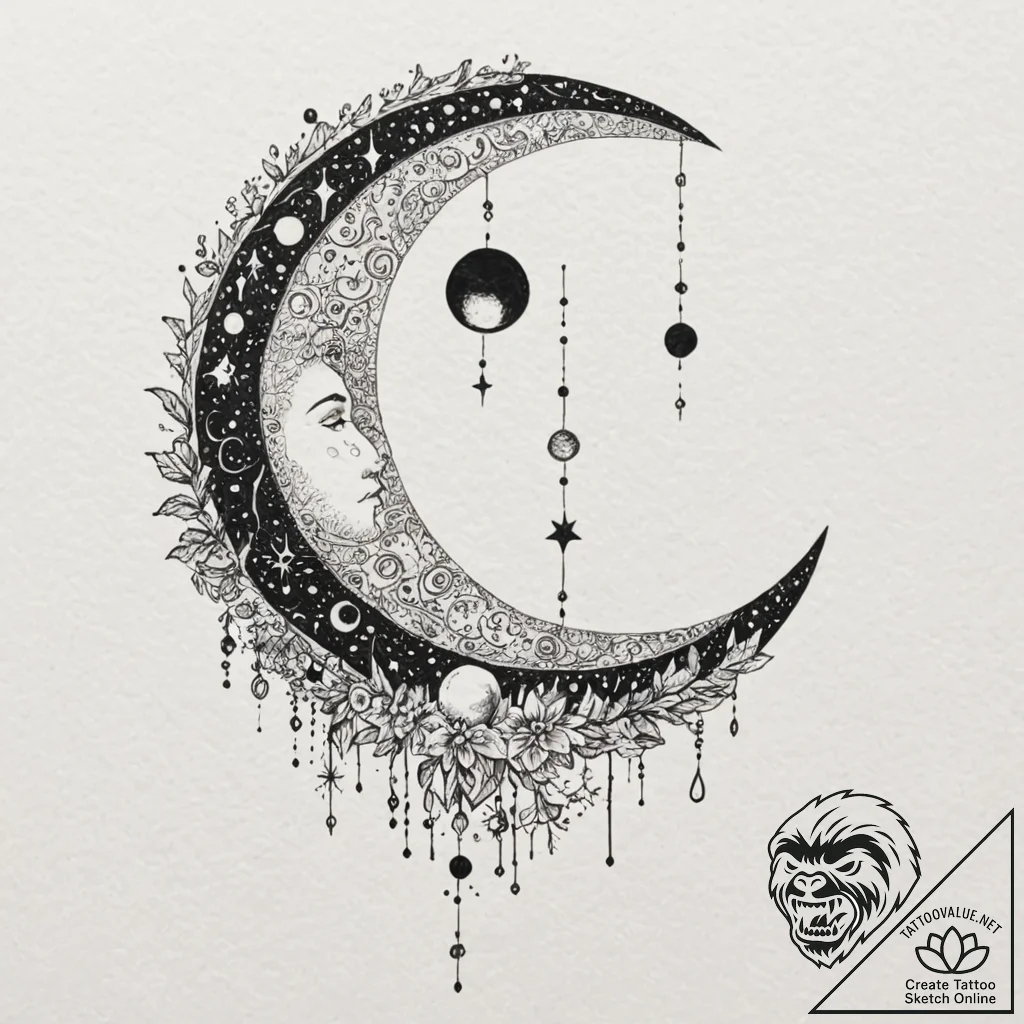 Moon phases, minimalist sequence, tattoo flas... - tattoo sketch (№1753260834_0, 23.07.2025 08:53) — tattoovalue.net
