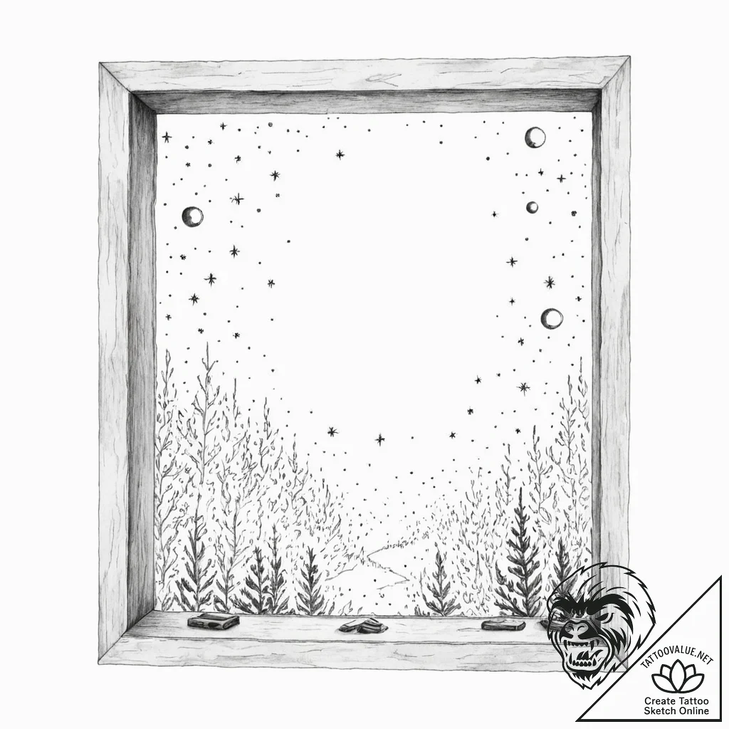 A window looking out onto a galaxy - tattoo sketch (№1753261367_0, 23.07.2025 09:02) — tattoovalue.net