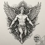 Archangel michael casting down lucifer, rende… – tattoo sketch (№1753261442_0, 23.07.2025 09:04) — tattoovalue.net