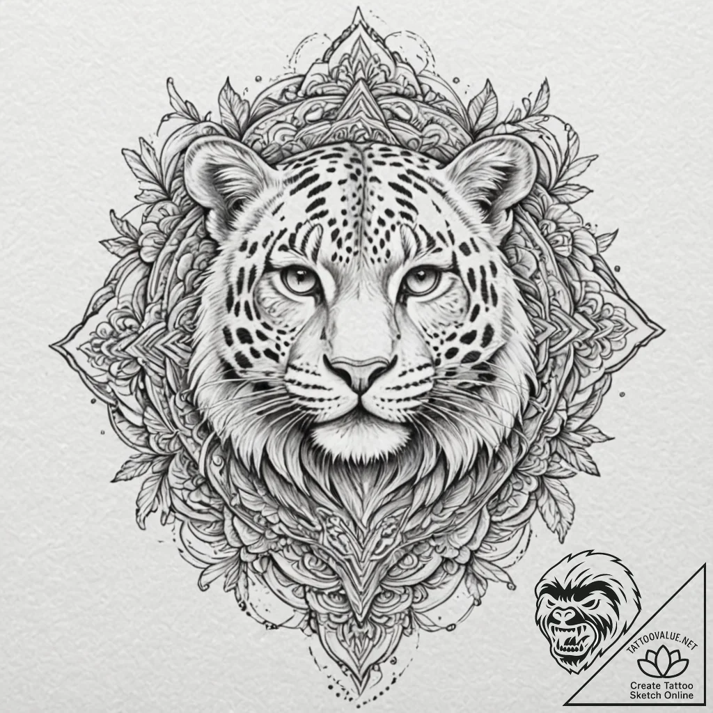 Leopard, tattoo flash sheet design, ornamenta... - tattoo sketch (№1753261519_0, 23.07.2025 09:05) — tattoovalue.net