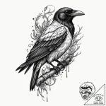 Ashen raven with cracked feathers, tattoo lin… – tattoo sketch (№1753261595_0, 23.07.2025 09:06) — tattoovalue.net
