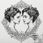 Gemini twins depicted as light and shadow, ta… – tattoo sketch (№1753261748_0, 23.07.2025 09:09) — tattoovalue.net