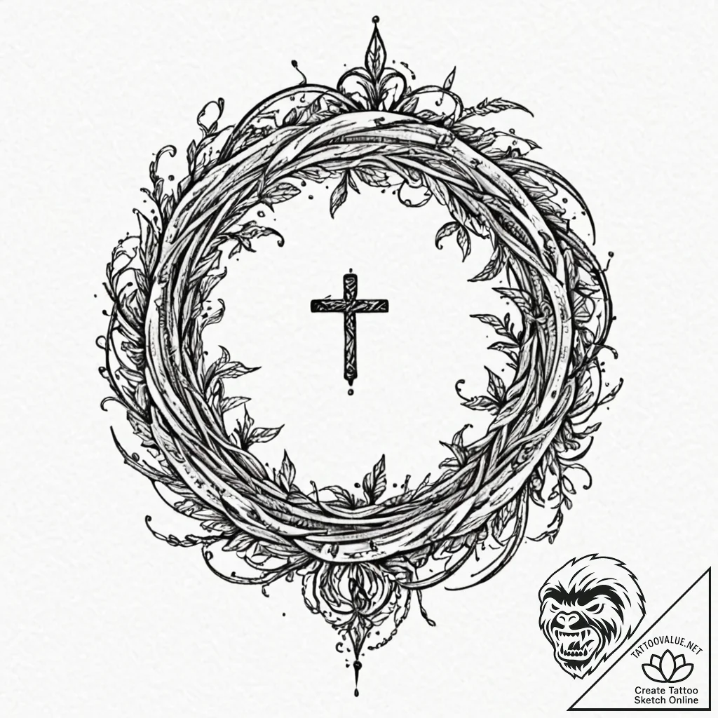Thorned vine spiraling through void, artistic... - tattoo sketch (№1753261901_0, 23.07.2025 09:11) — tattoovalue.net