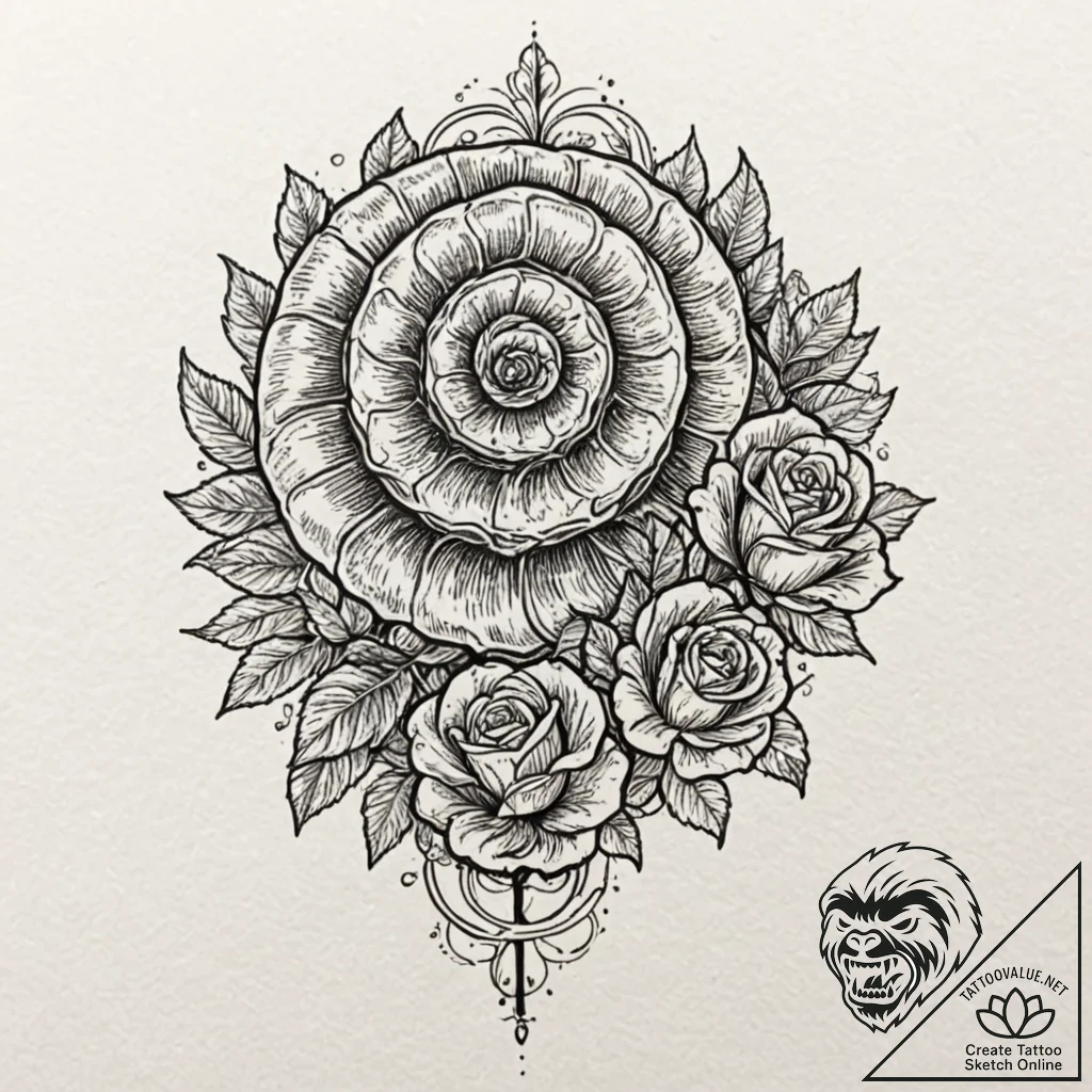Ammonite fossil, tattoo drawing outline, mini... - tattoo sketch (№1753262282_0, 23.07.2025 09:18) — tattoovalue.net