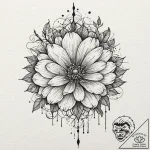 Hidden key beneath spectral bloom, tattoo fla… – tattoo sketch (№1753262740_0, 23.07.2025 09:25) — tattoovalue.net