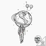 Astronaut holding a balloon shaped like plane… – tattoo sketch (№1753262815_0, 23.07.2025 09:26) — tattoovalue.net