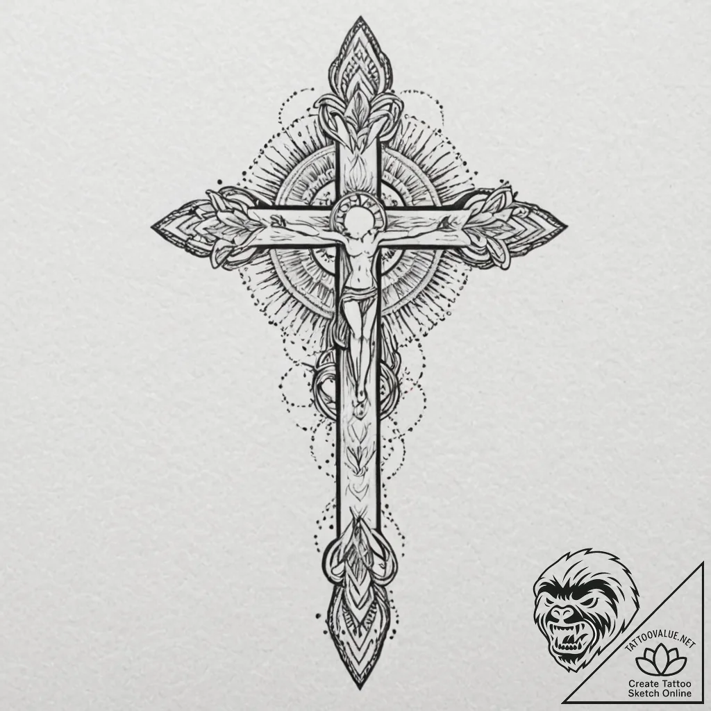 Latin cross, artistic tattoo sketch, on a cle... - tattoo sketch (№1753263378_0, 23.07.2025 09:36) — tattoovalue.net
